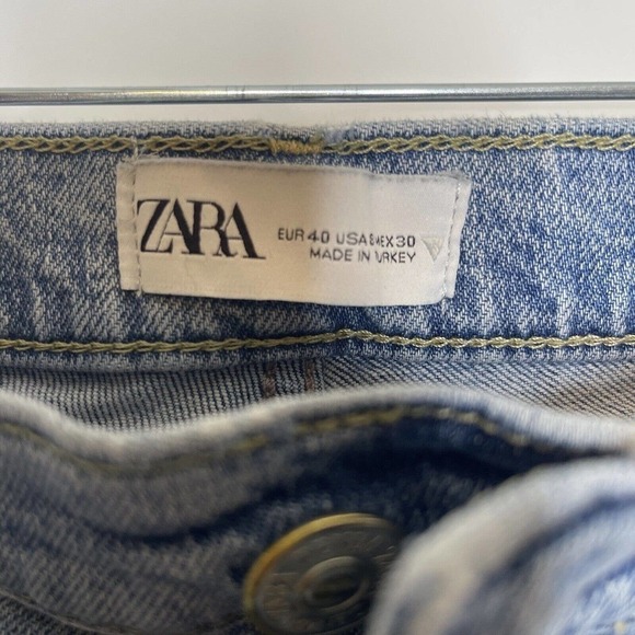 Zara Button Fly Crop Jeans Raw Hem Blue Size 8 - Picture 3 of 8